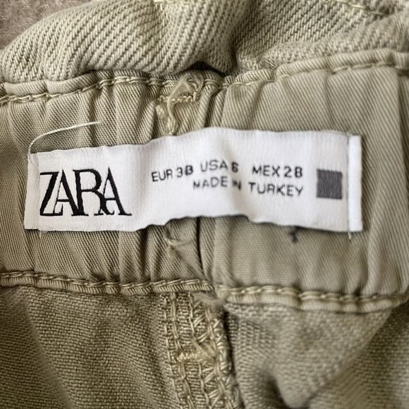 Zara Pants Womens 6 Beige Khaki High Rise Paperbag Cropped 24" Inseam Casual - Picture 6 of 13